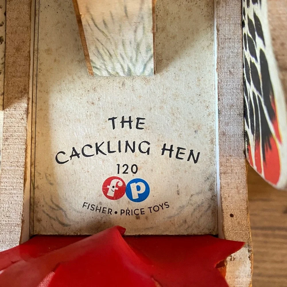 Vintage Fisher Price The Cackling Hen 120 Wooden Pull Toy with Original Box